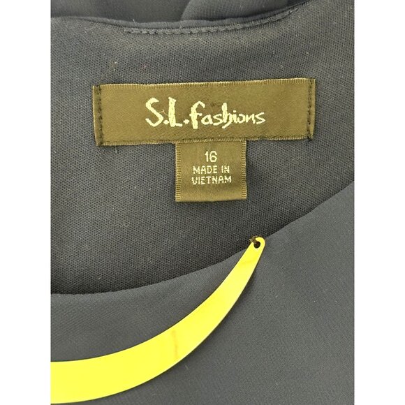 Navy Blue Chiffon Gold Embellished Tulip Tiered Dress Size 16 Wedding Evening - Picture 5 of 7